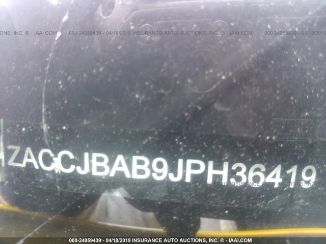 ZACCJBAB9JPH36419 - 2018 JEEP RENEGADE SPORT Դեղին լուսանկար 9