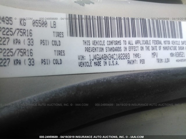 1J4GW48N34C102203 - 2004 JEEP GRAND CHEROKEE LAREDO/COLUMBIA/FREEDOM 银色 照片 9