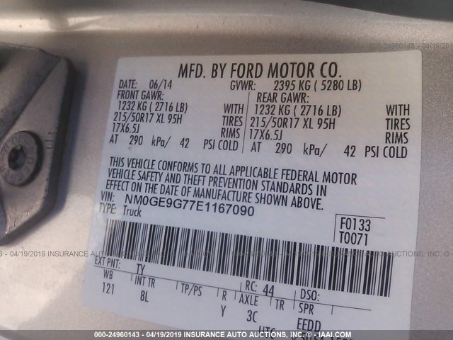 NM0GE9G77E1167090 - 2014 FORD TRANSIT CONNECT TITANIUM SILVER photo 9