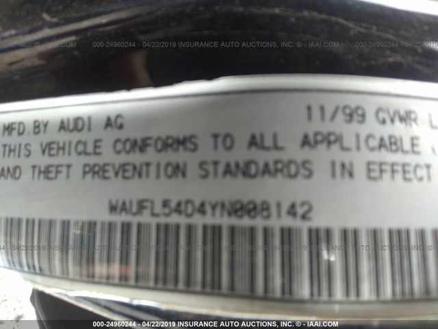 WAUFL54D4YN008142 - 2000 AUDI A8 QUATTRO BLACK photo 9