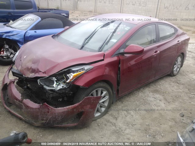 5NPDH4AE3GH660249 - 2016 HYUNDAI ELANTRA SE/SPORT/LIMITED RED photo 2