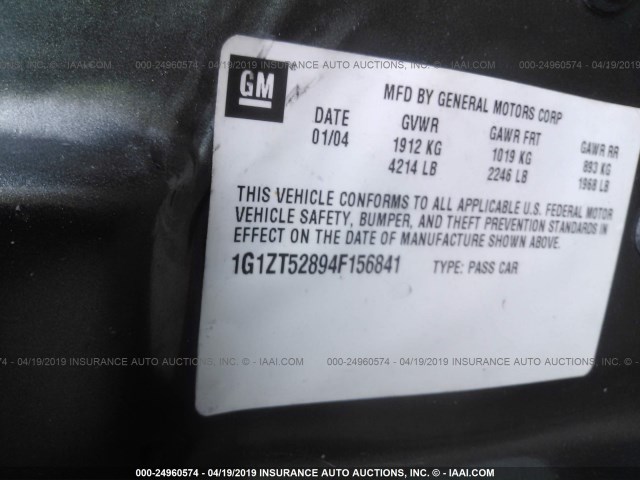 1G1ZT52894F156841 - 2004 CHEVROLET MALIBU LS GRAY photo 9