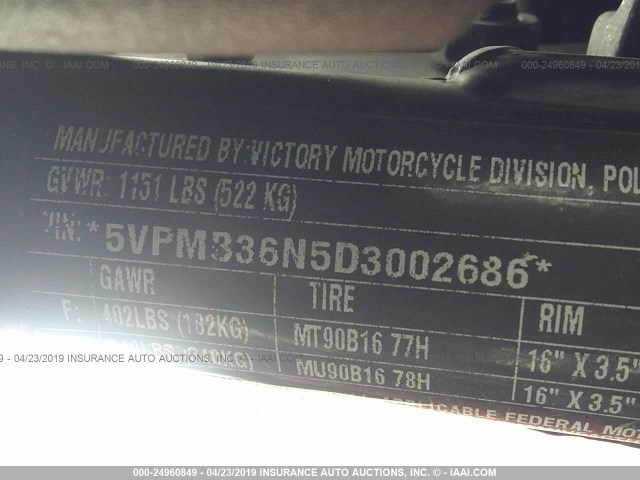 5VPMB36N5D3002686 - 2013 VICTORY MOTORCYCLES JUDGE ORANGE photo 10