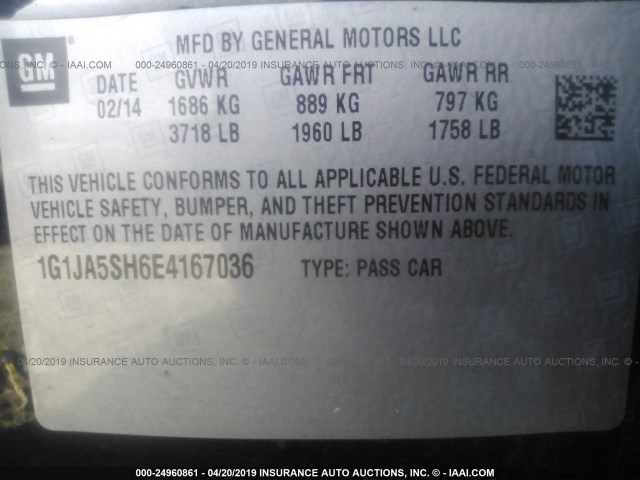 1G1JA5SH6E4167036 - 2014 CHEVROLET SONIC LS 黑色 照片 9