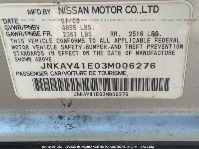 JNKAY41E03M006276 - 2003 INFINITI M45 GRAY photo 9