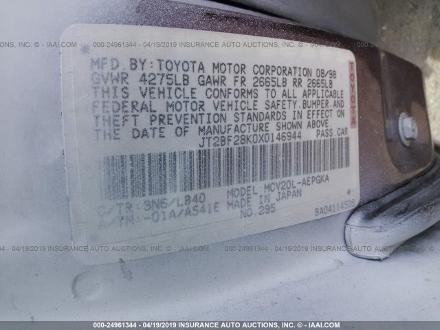 4T1BG22KXXU578300 - 1999 TOYOTA CAMRY CE/LE/XLE WHITE photo 9