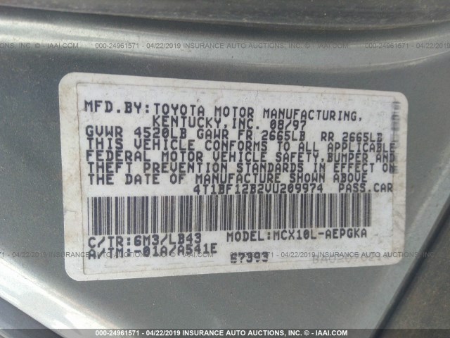 4T1BF12B2VU209974 - 1997 TOYOTA AVALON XL/XLS GRAY photo 9