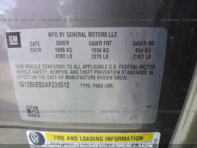 1G1ZB5EB2AF230512 - 2010 CHEVROLET MALIBU LS BROWN photo 9