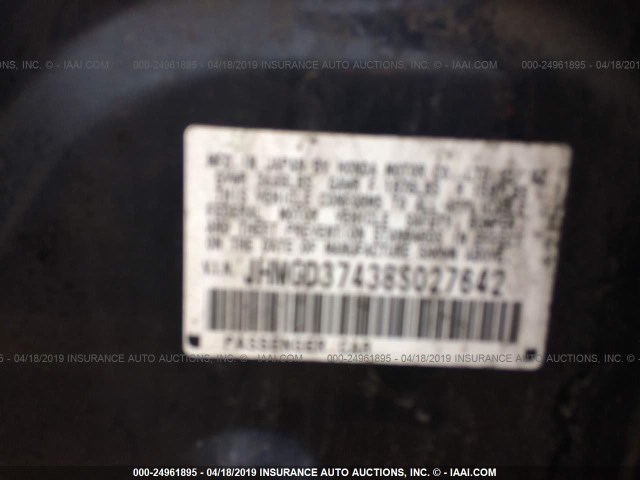 JHMGD37438S027642 - 2008 HONDA FIT BLACK photo 9