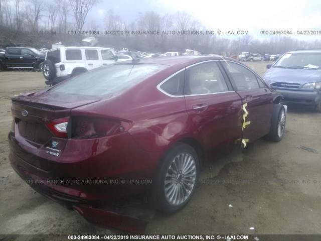 3FA6P0RU8ER180031 - 2014 FORD FUSION TITANIUM HEV RED photo 4