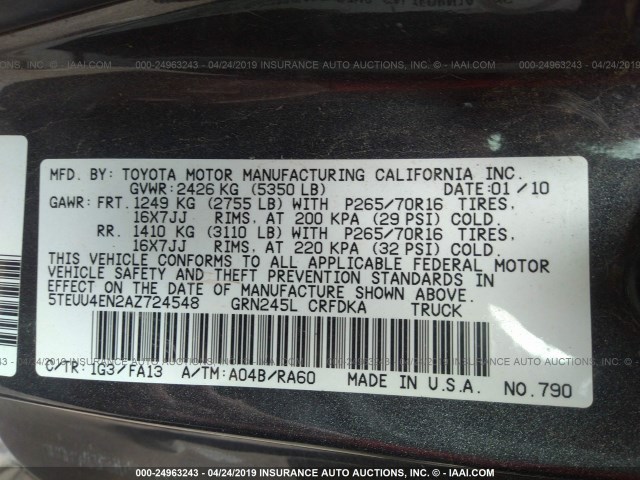 5TEUU4EN2AZ724548 - 2010 TOYOTA TACOMA ACCESS CAB Boz foto 9