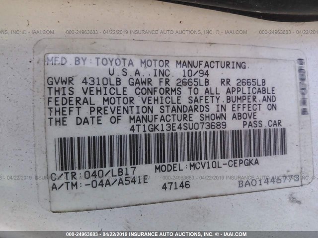 4T1GK13E4SU073689 - 1995 TOYOTA CAMRY XLE WHITE photo 9