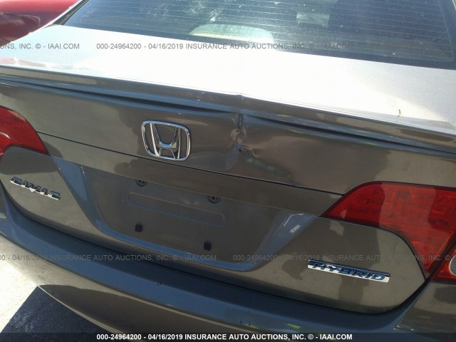 JHMFA36298S015225 - 2008 HONDA CIVIC HYBRID GRAY photo 6