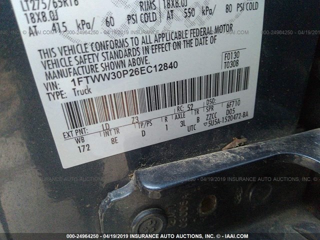 1FTWW30P26EC12840 - 2006 FORD F350 SRW SUPER DUTY BLUE photo 9