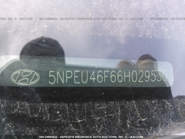 5NPEU46F66H029530 - 2006 HYUNDAI SONATA GLS/LX BLUE photo 9