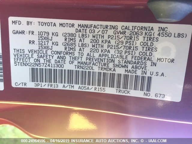 5TENX22N57Z411300 - 2007 TOYOTA TACOMA RED photo 9