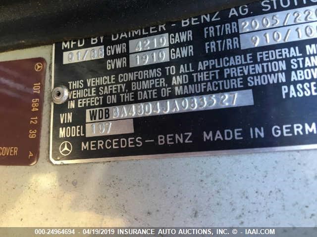 WDBBA48D4JA083527 - 1988 MERCEDES-BENZ 560 SL SILVER photo 9