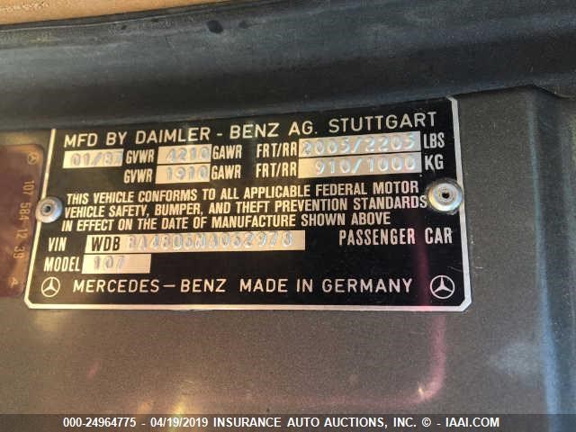 WDBBA48D6HA062978 - 1987 MERCEDES-BENZ 560 SL TAN photo 9