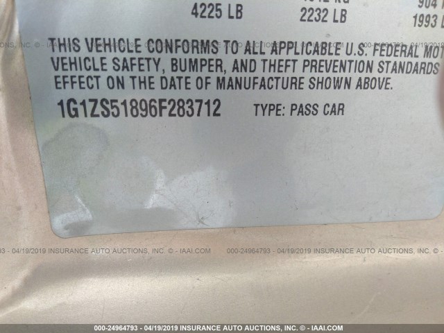 1G1ZS51896F283712 - 2006 CHEVROLET MALIBU LS GOLD photo 9