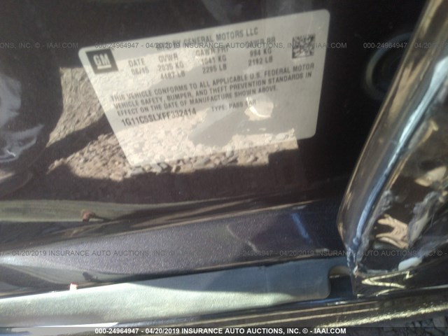 1G11C5SLXFF332414 - 2015 CHEVROLET MALIBU 1LT 紫色 照片 9