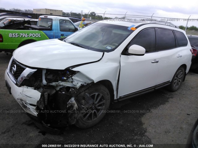 5N1AR2MN1EC613693 - 2014 NISSAN PATHFINDER S/SV/SL/PLATINUM WHITE photo 2