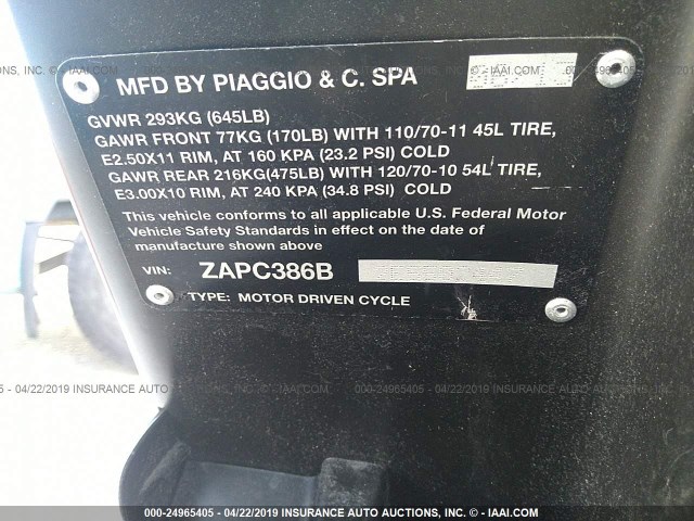 ZAPC386B2E5502447 - 2014 VESPA LX 50 BLACK photo 10