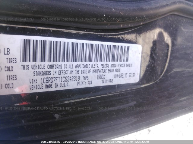 1C6RD7FT1CS342319 - 2012 DODGE RAM 1500 ST BLACK photo 9