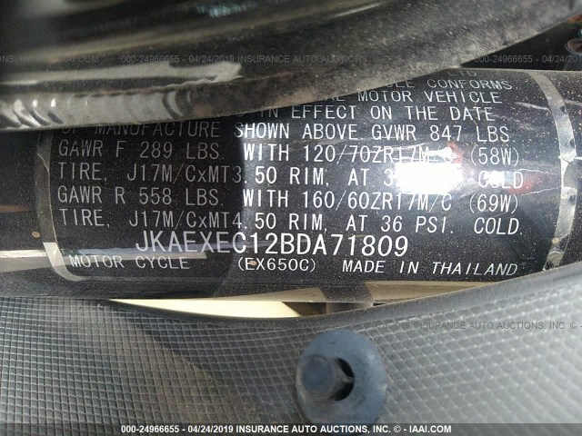 JKAEXEC12BDA71809 - 2011 KAWASAKI EX650 C 黑色 照片 10