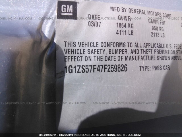 1G1ZS57F47F259826 - 2007 CHEVROLET MALIBU LS BLUE photo 9