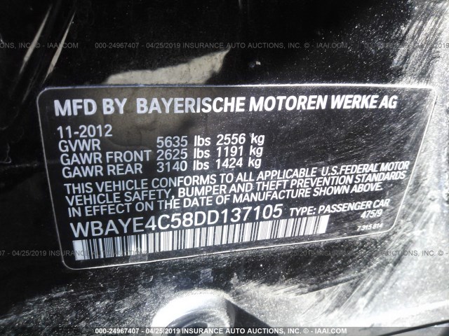WBAYE4C58DD137105 - 2013 BMW 740 LI BLACK photo 9