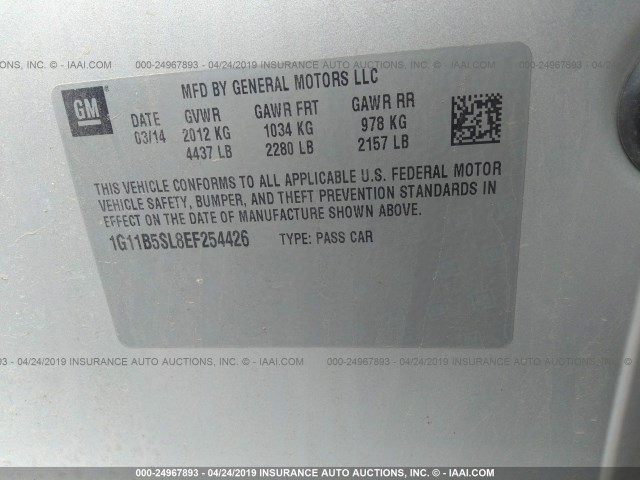 1G11B5SL8EF254426 - 2014 CHEVROLET MALIBU LS SILVER photo 9