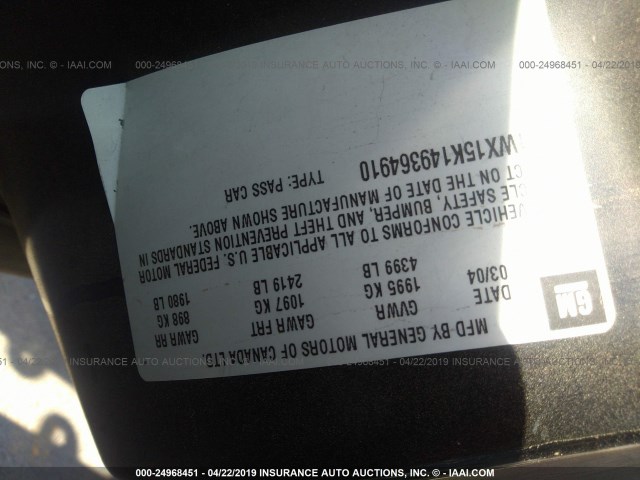 2G1WX15K149364910 - 2004 CHEVROLET MONTE CARLO SS შავი ფოტო 9