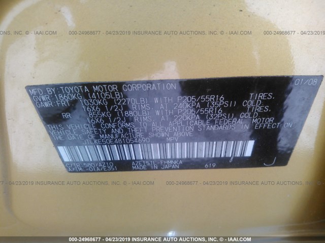 JTLKE50E481054690 - 2008 TOYOTA SCION XB 金色 照片 9