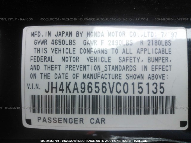 JH4KA9656VC015135 - 1997 ACURA 3.5RL BLACK photo 9