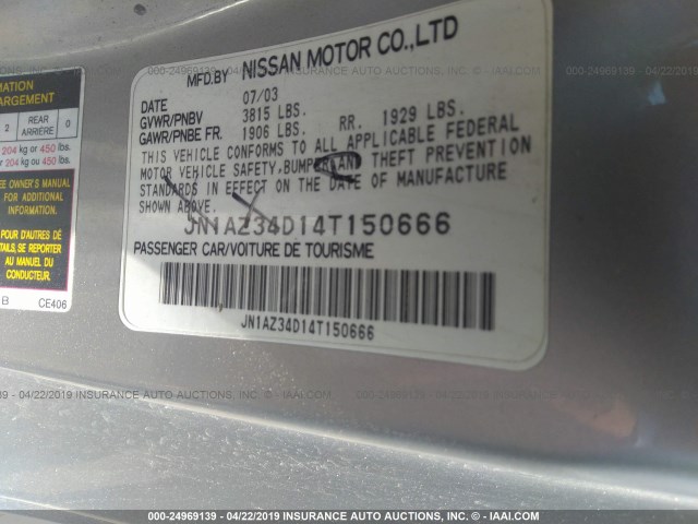 JN1AZ34D14T150666 - 2004 NISSAN 350Z COUPE SILVER photo 9