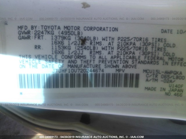 JTJHF10U720244674 - 2002 LEXUS RX 300 WHITE photo 9