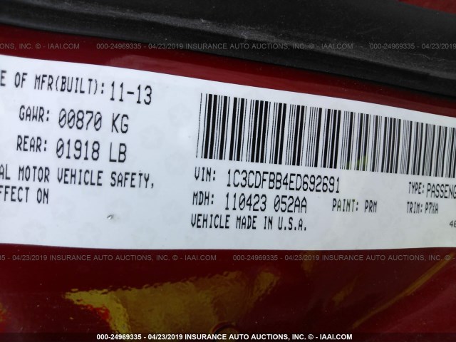 1C3CDFBB4ED692691 - 2014 DODGE DART SXT RED photo 9