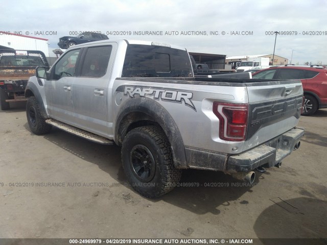 1FTFW1RG5JFD85603 - 2018 FORD F150 RAPTOR SILVER photo 3