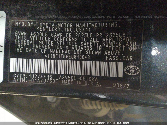 4T1BF1FK6EU818043 - 2014 TOYOTA CAMRY L/SE/LE/XLE 蓝色 照片 9