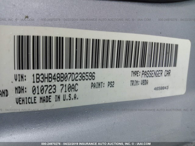 1B3HB48B07D236596 - 2007 DODGE CALIBER SXT SILVER photo 9