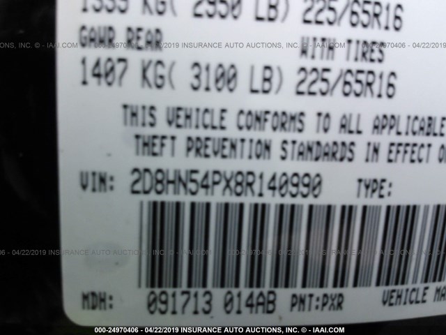 2D8HN54PX8R140990 - 2008 DODGE GRAND CARAVAN SXT BLACK photo 9