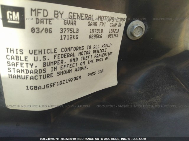 1G8AJ55F16Z192958 - 2006 SATURN ION LEVEL 2 SILVER photo 9