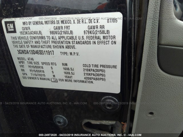 3GNDA13D46S511917 - 2006 CHEVROLET HHR LS Negro foto 9