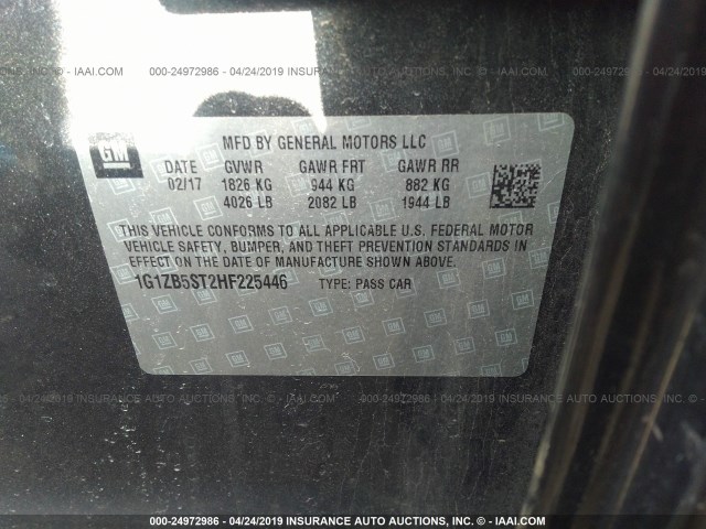 1G1ZB5ST2HF225446 - 2017 CHEVROLET MALIBU LS GRAY photo 9