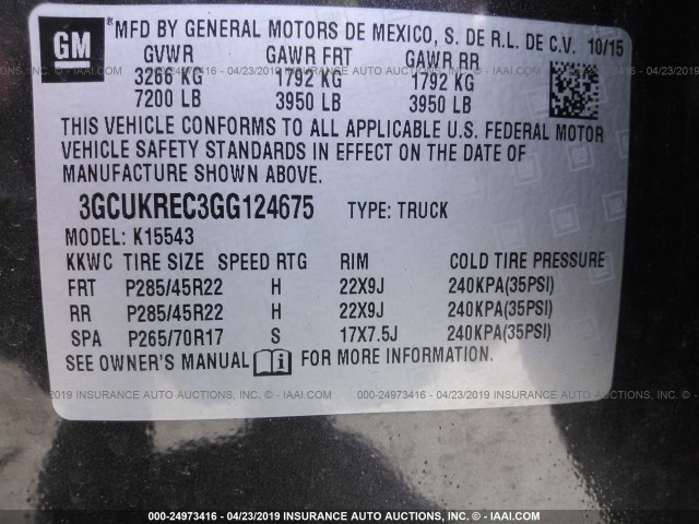 3GCUKREC3GG124675 - 2016 CHEVROLET SILVERADO K1500 LT GRAY photo 9