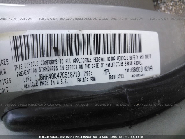 1J8HH48K47C518719 - 2007 JEEP COMMANDER Pewter photo 9