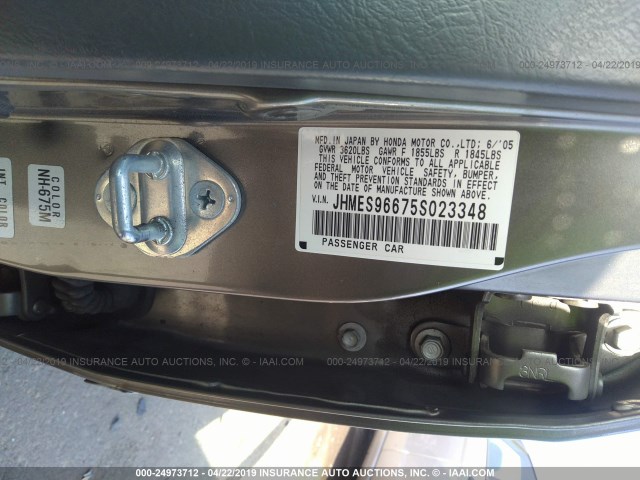 JHMES96675S023348 - 2005 HONDA CIVIC HYBRID GRAY photo 9