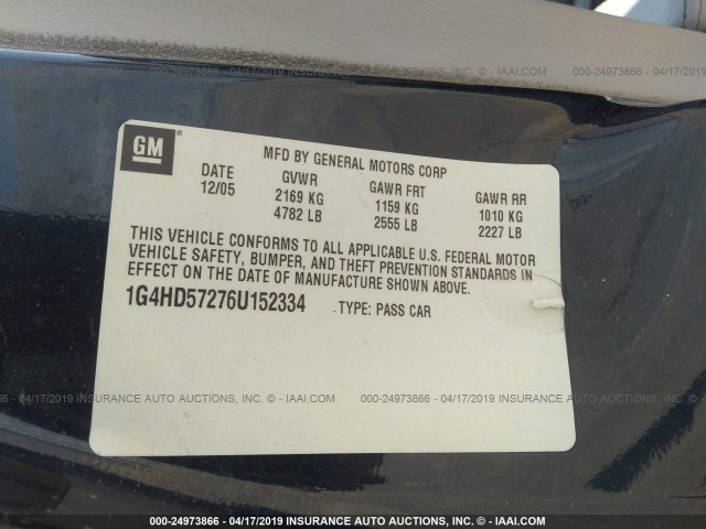 1G4HD57276U152334 - 2006 BUICK LUCERNE CXL BLUE photo 9