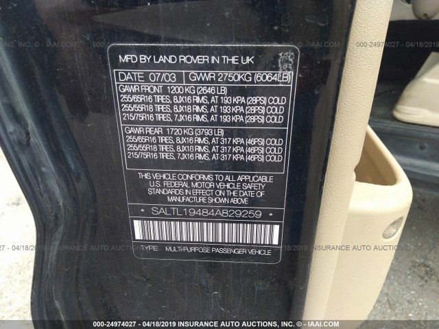 SALTL19484A829259 - 2004 LAND ROVER DISCOVERY II  შავი ფოტო 9