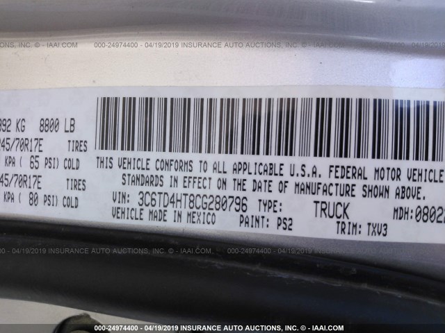 3C6TD4HT8CG280796 - 2012 DODGE RAM 2500 SILVER photo 9